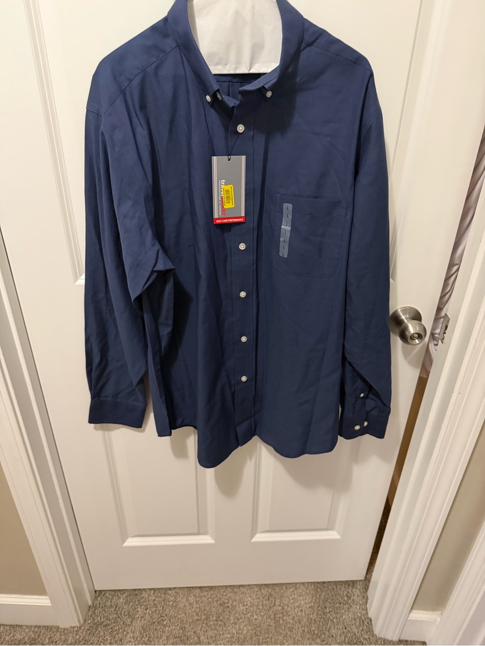 Classic Navy Button-Down Shirt with Chest Pocket